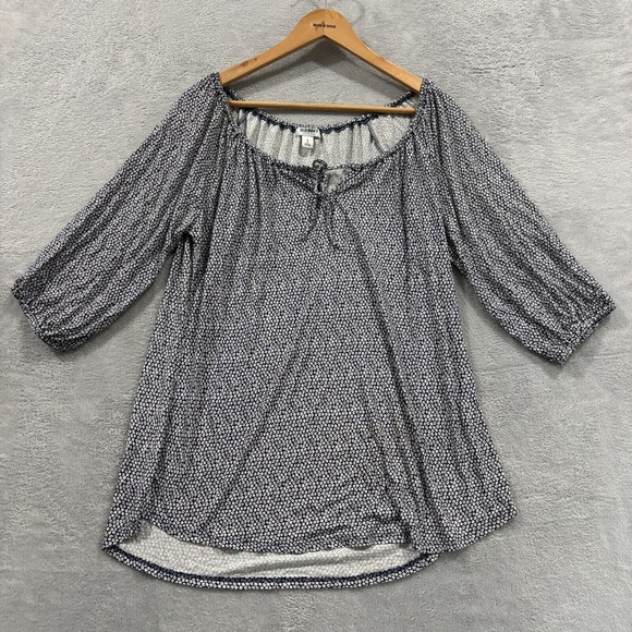 Old Navy Tops - Old Navy Top Blouse Women Large Peasant Floral Blue Balloon Sleeve NWT Tie